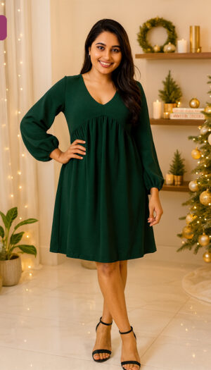 Blush Glow V-Neck Christmas Dress – F022