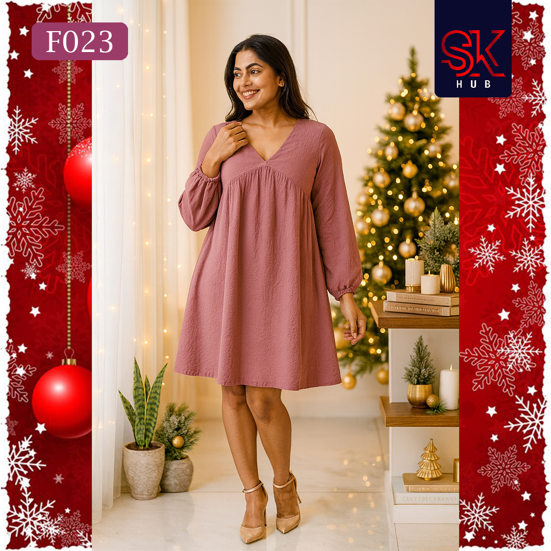 Blush Glow V-Neck Christmas Dress – F023