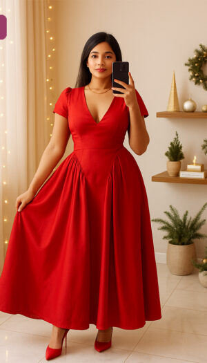 Scarlet Grace V-Neck Midi Dress – F120