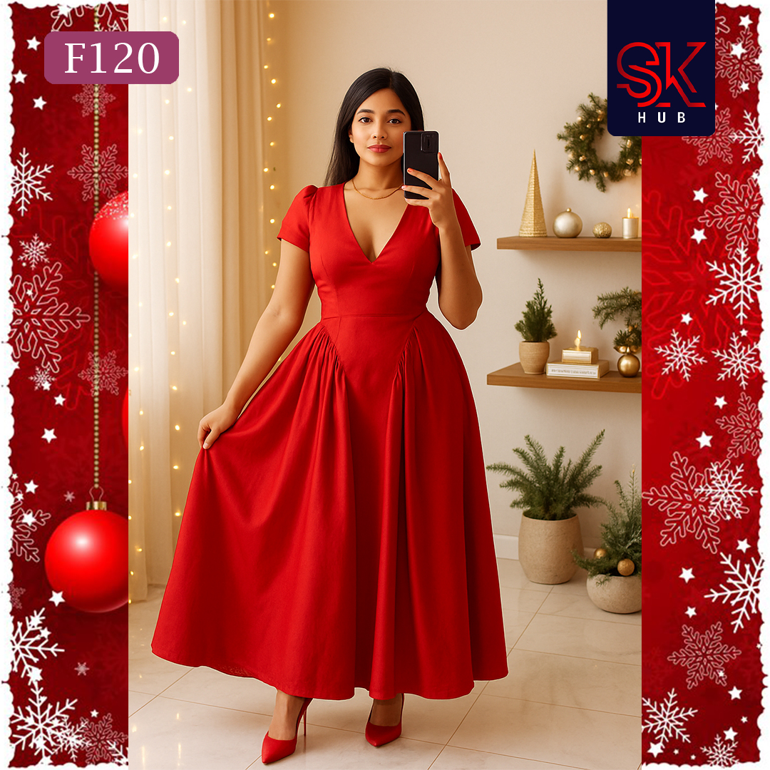 Scarlet Grace V-Neck Midi Dress – F120