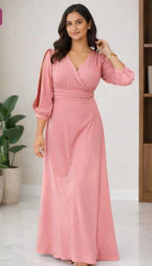 Rose Glow Split-Sleeve Maxi – F042