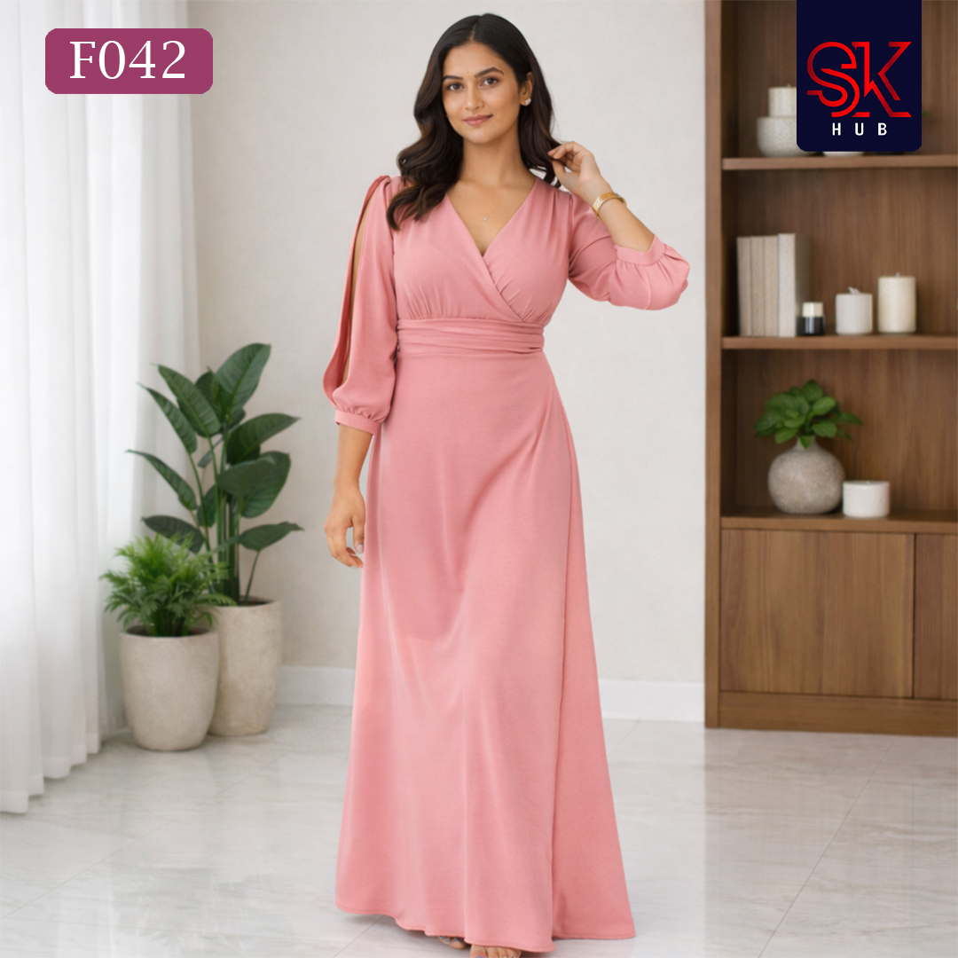 Rose Glow Split-Sleeve Maxi – F042